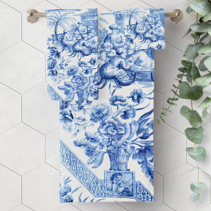 Conjunto De Toalhas Chinoiserie azul e branca legante