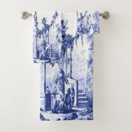 Conjunto De Toalhas Chinoiserie azul e branca Oriental 3 Piece Luxury