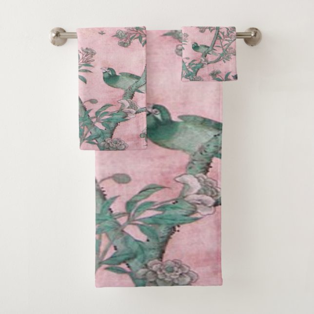Conjunto De Toalhas Chinoiserie rosa 3 Piece Luxury (Insitu)