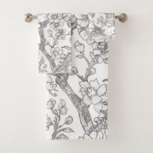 Conjunto De Toalhas Chinoiserie Toile Dragão Flor de Cerejeira Ornamen