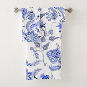 Conjunto De Toalhas Chintz romântico azul e branco floral