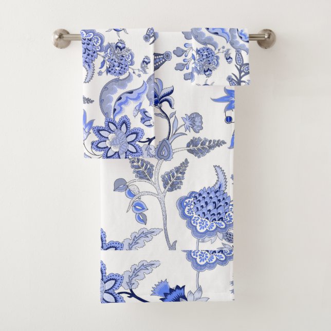 Conjunto De Toalhas Chintz romântico azul e branco floral (Insitu)
