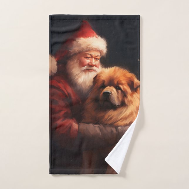 Conjunto De Toalhas Chow Chow com Papai Noel Natal Festivo (Toalha de mão)
