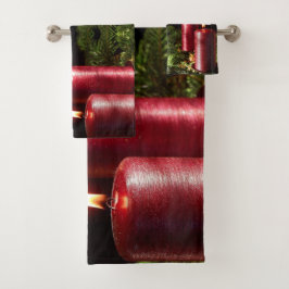Conjunto De Toalhas Christmas Celebration Red Candles Winter Holidays