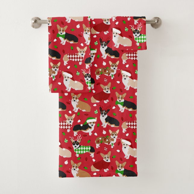 Conjunto De Toalhas Christmas Corgi Dogs (Insitu)