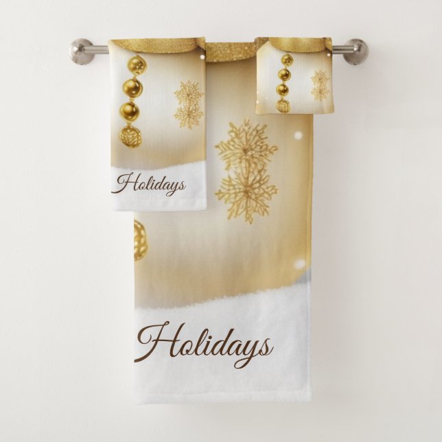 Conjunto De Toalhas Christmas Golden Snowman Snowflakes Holidays (Insitu)
