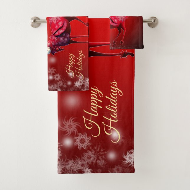 Conjunto De Toalhas Christmas Party Red Reindeer Winter Holidays (Insitu)