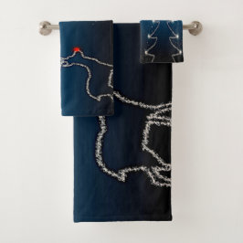 Conjunto De Toalhas Christmas Party Reindeer Tree Blue Sky Shiny Stars