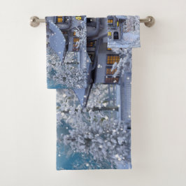 Conjunto De Toalhas Christmas Party Winter White Snowman Blue Rustic