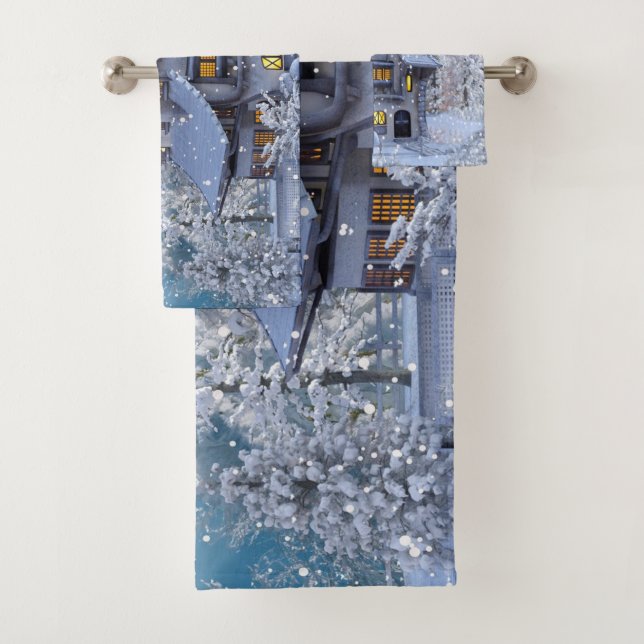 Conjunto De Toalhas Christmas Party Winter White Snowman Blue Rustic (Insitu)