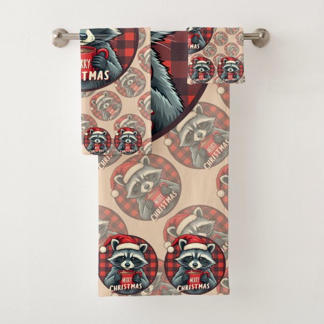 Conjunto De Toalhas Christmas Raccoon Cocoa Cheer (Insitu)