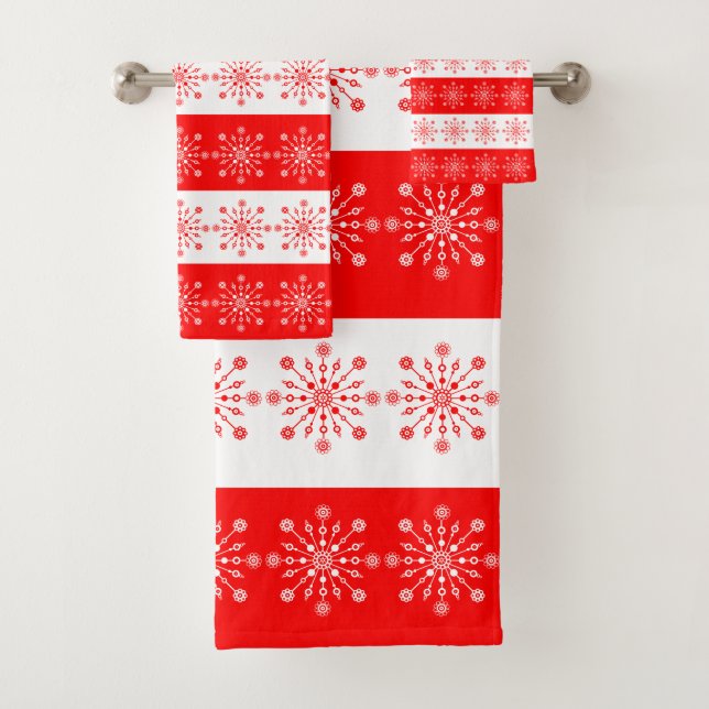Conjunto De Toalhas Christmas Theme Red White Stripes Snowflakes (Insitu)