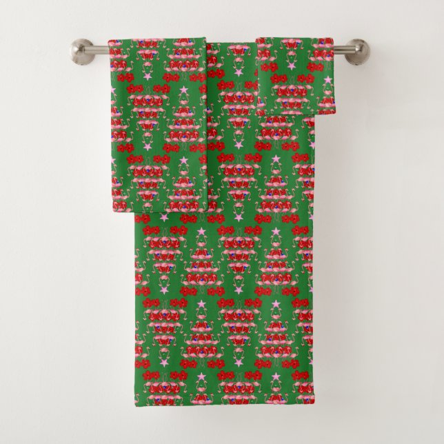 Conjunto De Toalhas Christmas Tree Holiday Santa Flamingos on Green (Insitu)