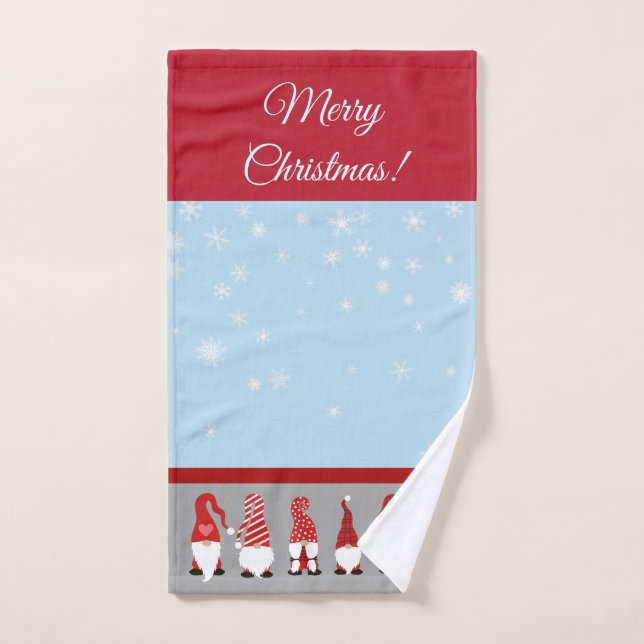 Conjunto De Toalhas Christmas with Gnomes Blue Red and Gray  (Toalha de mão)