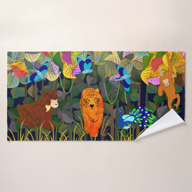 Conjunto De Toalhas Cilindro Indiano Do Macaco-Pavão-Sol-Tigre-Sol (Toalha de Banho)