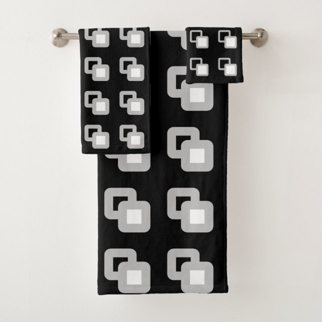 Conjunto De Toalhas Cinza abstrato, Padrão Quadrado Preto e Branco (Insitu)