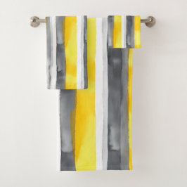 Conjunto De Toalhas Cinza Amarelo de Aquarelas com Linho Branco