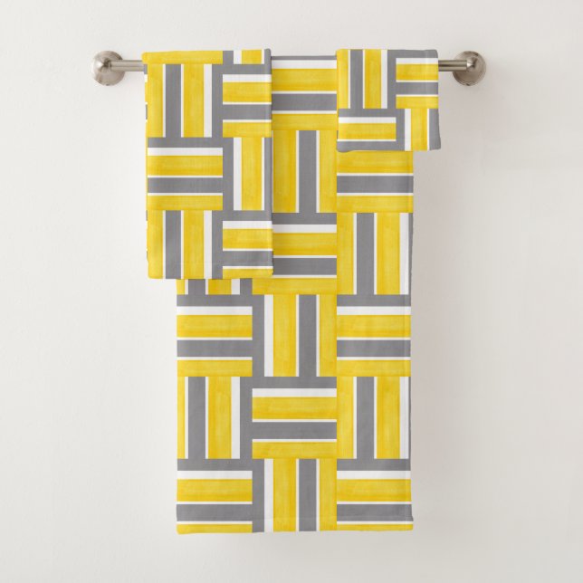 Conjunto De Toalhas Cinza Amarelo Enquanto Esclita Padrão Moderno (Insitu)