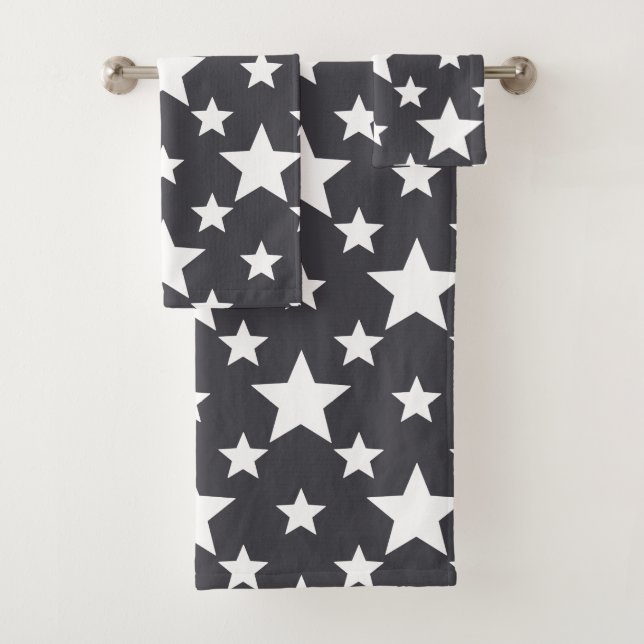Conjunto De Toalhas Cinza Ardósia Com Estrelas Brancas (Insitu)