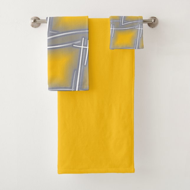 Conjunto De Toalhas Cinza Arte Retangular (Insitu)