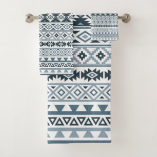 Conjunto De Toalhas Cinza-Azuis estilizados astecas & branco do teste