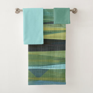 Conjunto De Toalhas cinza azul e abstrato verde