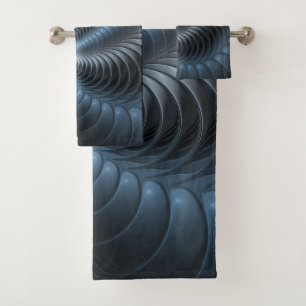 Conjunto De Toalhas Cinza Azul Plástico Arte Fractal 3D Abstrato