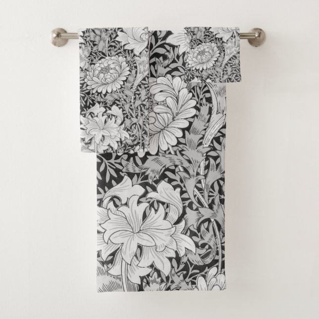 Conjunto De Toalhas Cinza Chrysanthemum, William Morris (Insitu)