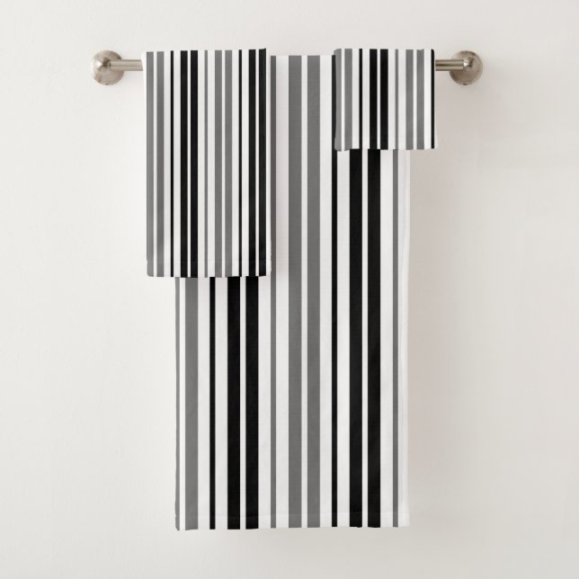 Conjunto De Toalhas Cinza Cinza Preto Branco Listras Padrão   (Insitu)