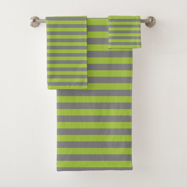 Conjunto De Toalhas Cinza de carvão vegetal e listras verde-maçã (Insitu)