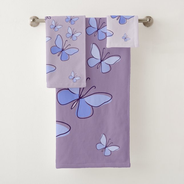 Conjunto De Toalhas Cinza de Lavanda de Flutter da Borboleta Azul Peri (Insitu)