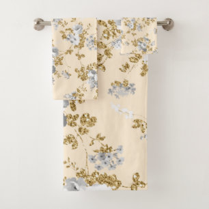 Conjunto De Toalhas Cinza de marfim branco-dourado-do-campo Boho flora
