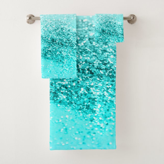 Conjunto De Toalhas Cinza de Prata - Glitter no Oceano Teal #1 (Insitu)