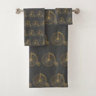 Conjunto De Toalhas Cinza Dourada de Brilho de Bike Vintage Penny Fart