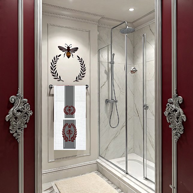 Conjunto De Toalhas Cinza e abelha real vermelha riscada (Criador carregado)