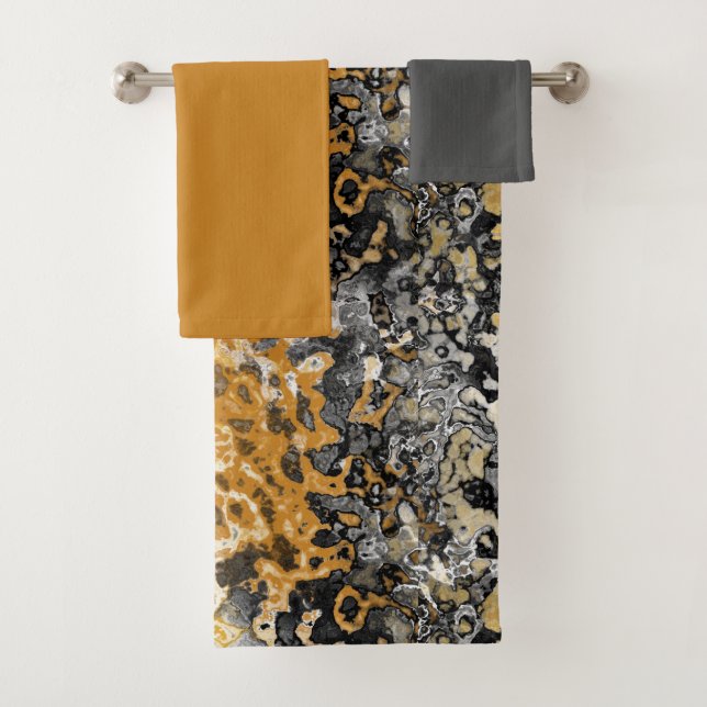 Conjunto De Toalhas Cinza e abstrato amarelo (Insitu)