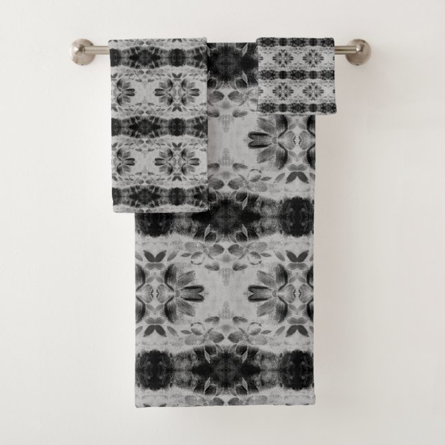Conjunto De Toalhas Cinza E Floral Preto Padrão (Insitu)