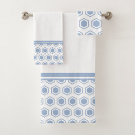 Conjunto De Toalhas Cinza e Padrão Hexagonal Branco