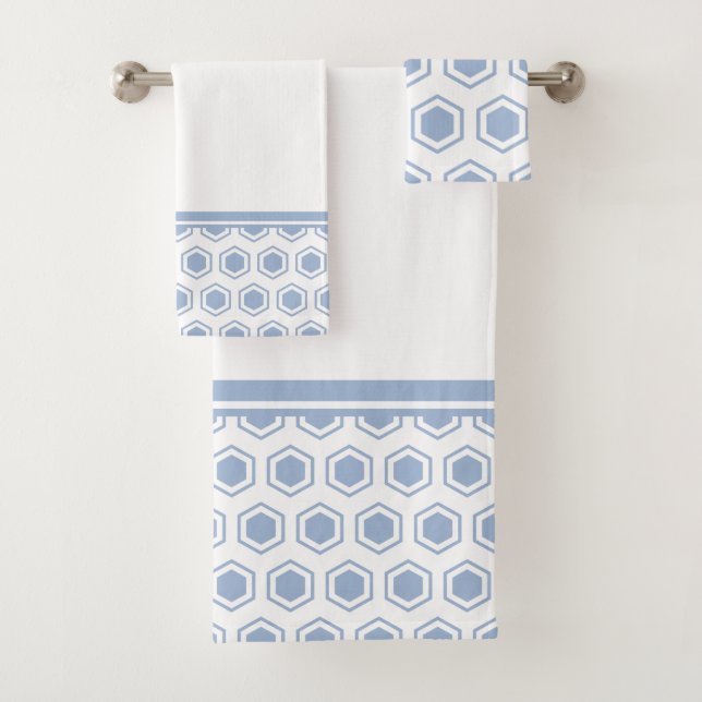 Conjunto De Toalhas Cinza e Padrão Hexagonal Branco (Insitu)