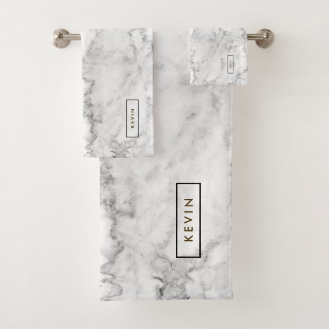 Conjunto De Toalhas Cinza e Pedra Marble Branca (Insitu)