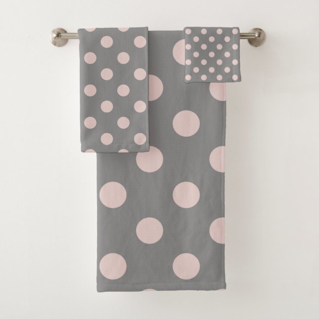 Conjunto De Toalhas Cinza e Rosa Bege Bolinhas Pontos Moderno (Insitu)