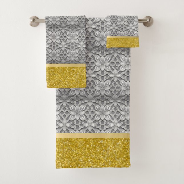 Conjunto De Toalhas Cinza Elegante Dourada (Insitu)