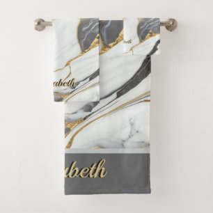 Conjunto De Toalhas Cinza Elegante moderna marble art faux gold glitt