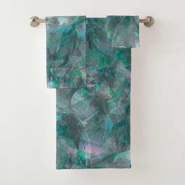 Conjunto De Toalhas Cinza esverdeado sobre gesso de parede inacabado (Insitu)