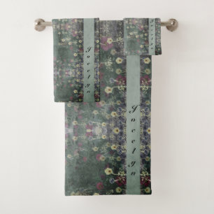 Conjunto De Toalhas Cinza floral gótico italiana do monograma