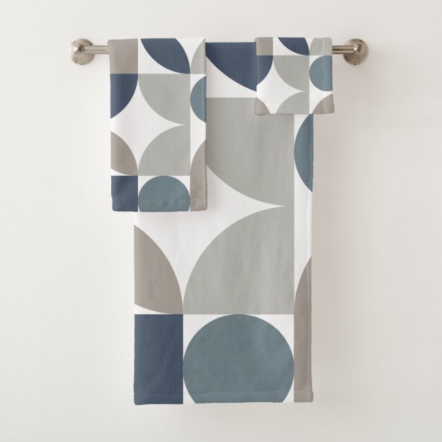 Conjunto De Toalhas Cinza Marinho de padrão geométrico abstrato (Insitu)