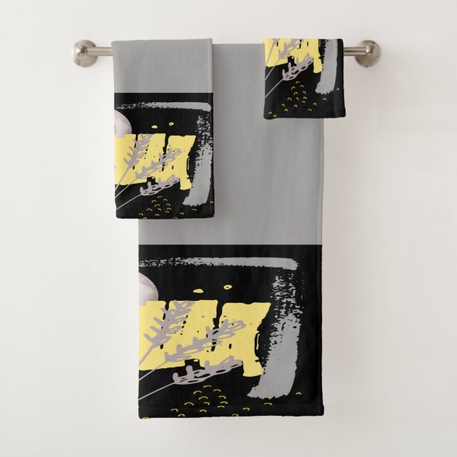 Conjunto De Toalhas Cinza Moon e abstrato de aquarela (Insitu)