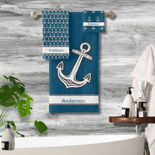 Conjunto De Toalhas Cinza Náutica Anchonete Costeira Branco