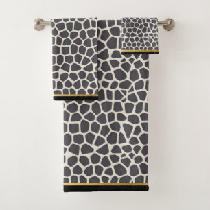 CONJUNTO DE TOALHAS CINZA NEGRA APOSTO DE BANHO DOURADO LEOPARD