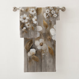 Conjunto De Toalhas Cinza Neutra Dourada Taupe Floral